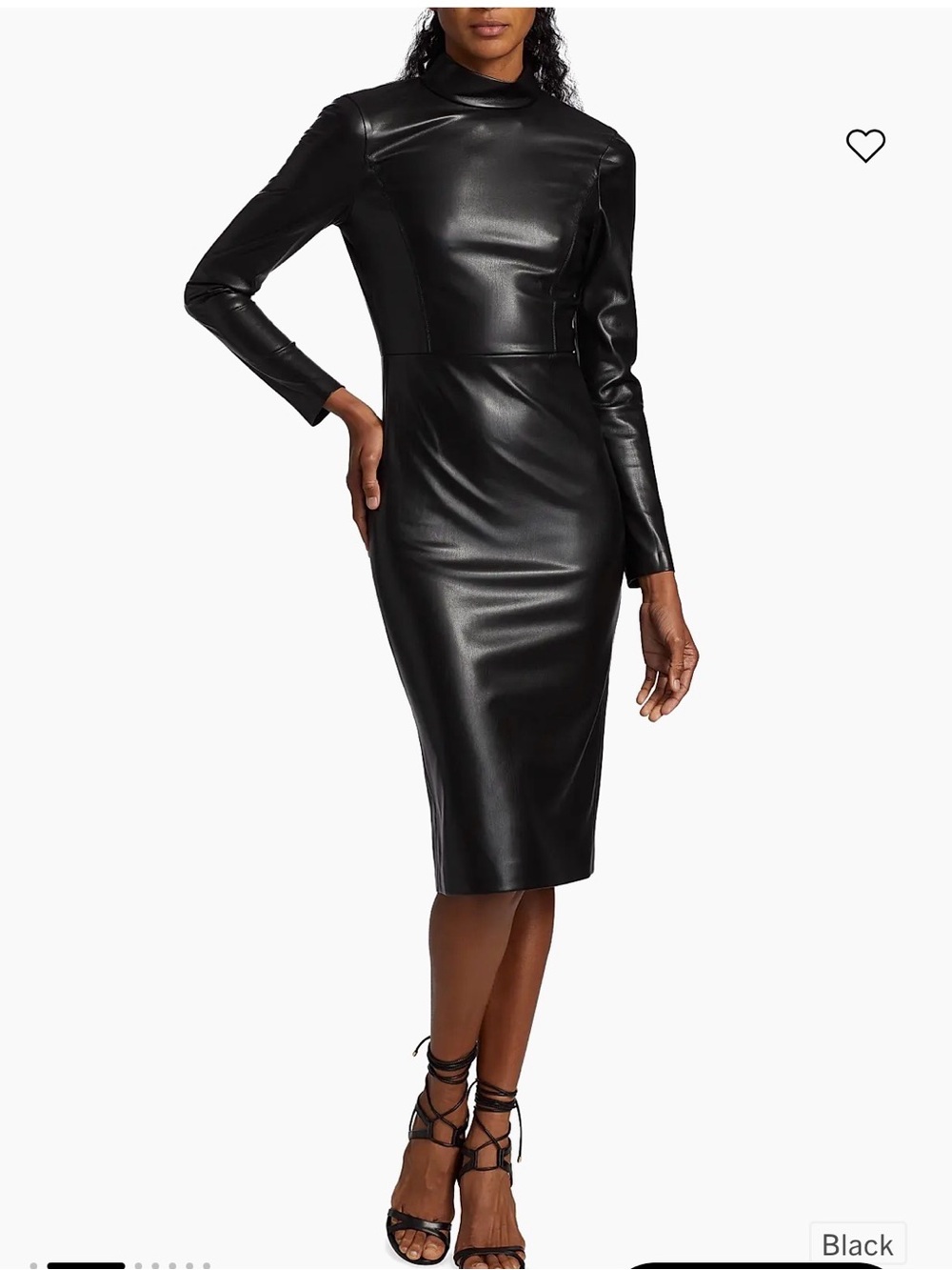 ALICE AND OLIVIA Black Faux Leather Long Sleeve Midi Dress